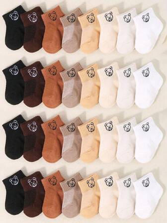 8 双婴儿短款弹力网眼透气袜子 | 简约休闲熊提花男女童袜 | 泰迪熊袜子 | 新生儿袜子 | 幼儿袜子 | 万圣节感恩节圣诞节礼物