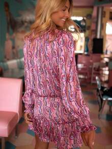 女士法式休闲度假秋季女装，翻领、长袖、腰包、臀部设计，适合生日、婚礼宾客、下午茶、音乐节、情人节、新年等场合，展现复古富贵风格。 - 彩色 - 查看 4