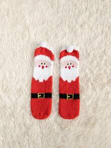 1 Pair Christmas Santa Claus Reindeer Snowman Thick Warm Coral Fleece Socks Suitable For Christmas Costume And Daily Wear - Multicolor - View 5