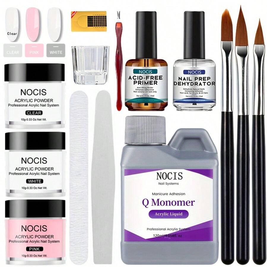 NOCIS Professional Acrylic Nail Set, Includes Monomer Liquid, Dehydrator, Acid-Free Base Coat, Nail Brush, Nail Mold, Mixing Palette And Gift Set - Multicolor - View 1