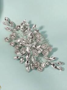 1件水晶新娘婚礼发梳银色水钻花朵新娘发饰仿珍珠婚礼发饰女士情人节配饰