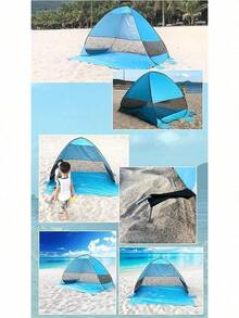 BS-26 Carpa de Playa, Refugio de Sol de Playa Up Carpa de Sombra de Playa, Refugio de Sol Cabaña 2-3 Personas Protección - azul claro - Ver 2