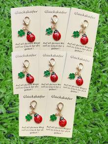8pcs Lucky Ladybug & Four-Leaf Clover Keychain Decoration Set - Comes With Card - Brings Good Luck To Family And Friends - Perfect Gift For Birthday, Party, Graduation, Christmas, Thanksgiving, New Year
