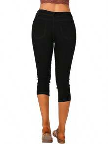 Vetinee High Waisted Skinny Slim Fit Capri Jeanshalloween - Màu xanh đậm cổ điển - Xem 3