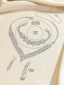 Conjunto de joyería de 4 piezas con collar, aretes y pulsera con cristales de lujo y diseño geométrico, accesorios elegantes y versátiles adecuados para uso diario, bodas, fiestas y como regalo para mujeres