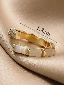 1pc Glamorous Opal & Cubic Zirconia Decor Cuff Ring For Women For Girlfriend's Gift - 黃金 - 查看 6