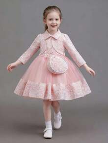 3pcs Girls Princess Dress Set, Luxury Long Sleeve Dress, Suitable For Special Occasions
