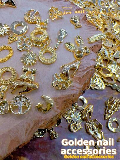 KIRAME KIRAME 30 piezas/50 piezas/100 piezas Encantos de arte de uñas chapados en oro mezclados, decoraciones de uñas de aleación, manualidades de arte de uñas en casa, salón de uñas, suministros para uñas, Navidad, Año Nuevo, regalo de fiesta