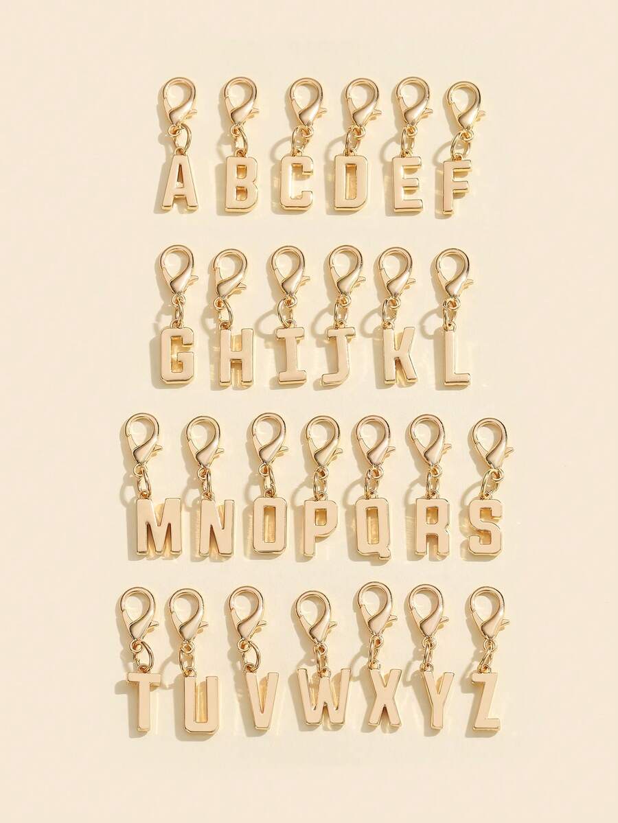 1pc Fashionable Minimalist 26 Small English Letter Shape Smooth Metal Keychain, Suitable For Women Car Key, Bag Decoration And Gift - Silver - View 1