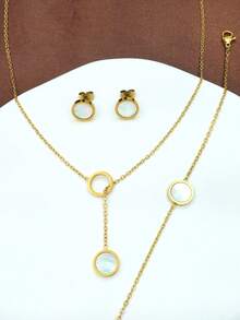 4 件/套女士 18K 镀金方形白色人造珍珠项链、手链、耳环套装 - 生日、母亲节、情人节、约会、舞会、婚礼季、波西米亚度假风格情人节礼物 - 彩色 - 查看 8