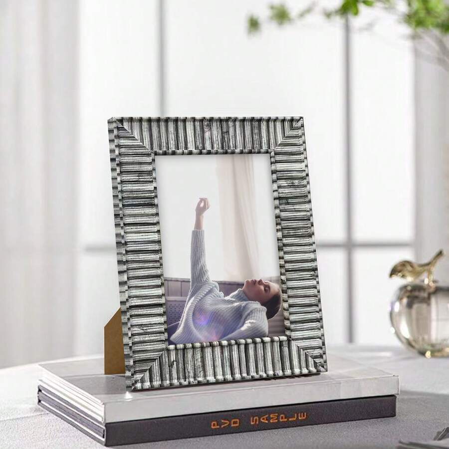 1pc Modern Minimalist Line-Style Classic Gallery Photo Frame, Black & Gray Frame Body, Excellent Quality, Displays 3.5x5", 4x6", 5x7", 6x8", 8x10" Photos, Horizontal & Vertical Display, Suitable For Study, Bedroom, Living Room