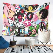T0kid0ki Anime-Inspir1d Peach Light Beige Velvet Tapestry - Soft   Lightweight Polyester Wall Art With Pink Hair & Black Bob Characters  Skulls   And Music Notes - Perfect For Bedroom & Living Room Decor  Birthday & Holiday Decoration  Anime Room Decor - 彩色 - 查看 4