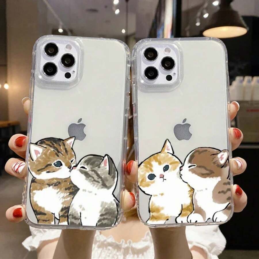 Funda de teléfono con diseño de pareja de gatos de dibujos animados compatible con iPhone 16, 11, 12, 13, 14, 15 Pro MAX, 7 Plus, Mini, SE. Funda transparente y resistente a golpes compatible con iPhone 17, 17 Pro y 17 Pro Max. - -10 - Ver 1