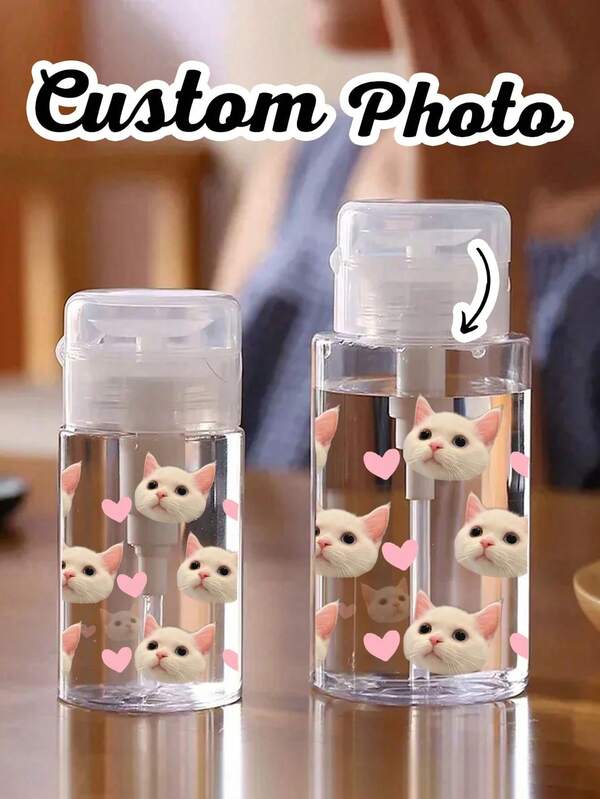 Personalized Bottle,Custom Love Portrait Pattern,Clear PET Refillable Travel Bottle, Makeup Remover Dispenser, Dispensing Bottle With 3.38oz/6.76oz Portable Pump Dispenser For Nail Polish Remover, Toner And Makeup Remover, Dome Design, Hand Wash Only, Reusable, Makeup Remover Bottle