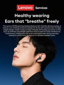 Lenovo 联想 GT100 蓝牙耳机，半入耳式高品质音频，超低延迟游戏模式，长电池寿命，舒适的硅胶耳塞，兼容智能手机和电脑的无线耳机 - 白色 - 查看 6