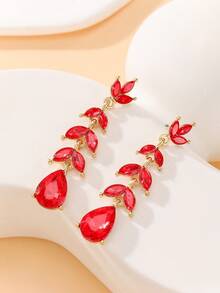 Rhinestone Water Drop Earrings - Red - View 4