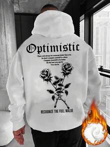 Krometka 男士秋冬街头时尚乐观玫瑰印花黑色连帽卫衣 - 白色 - 查看 3