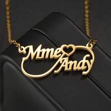 Customized Name Necklace, Women's Personalized Name Necklace, Customized Infinity Symbol Double Name Necklace, Personalized Stainless Steel Gold-Plated Necklace, Halloween Decoration, Customized Jewelry, Women's Jewelry, Wedding Gift (Girlfriend), Couple Anniversary Gift, Valentine's Day & New Year Gift, Retro Gold Valentine's Day Gift, Suitable For Middle School, High School, College Students - Multicolor - View 4