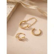 3 Pieces Sparkling Cubic Zirconia Chain Clip Earrings Set, Multi Layered Earrings For Women's Daily Wear, Dates And Parties - 黃金 - 查看 5