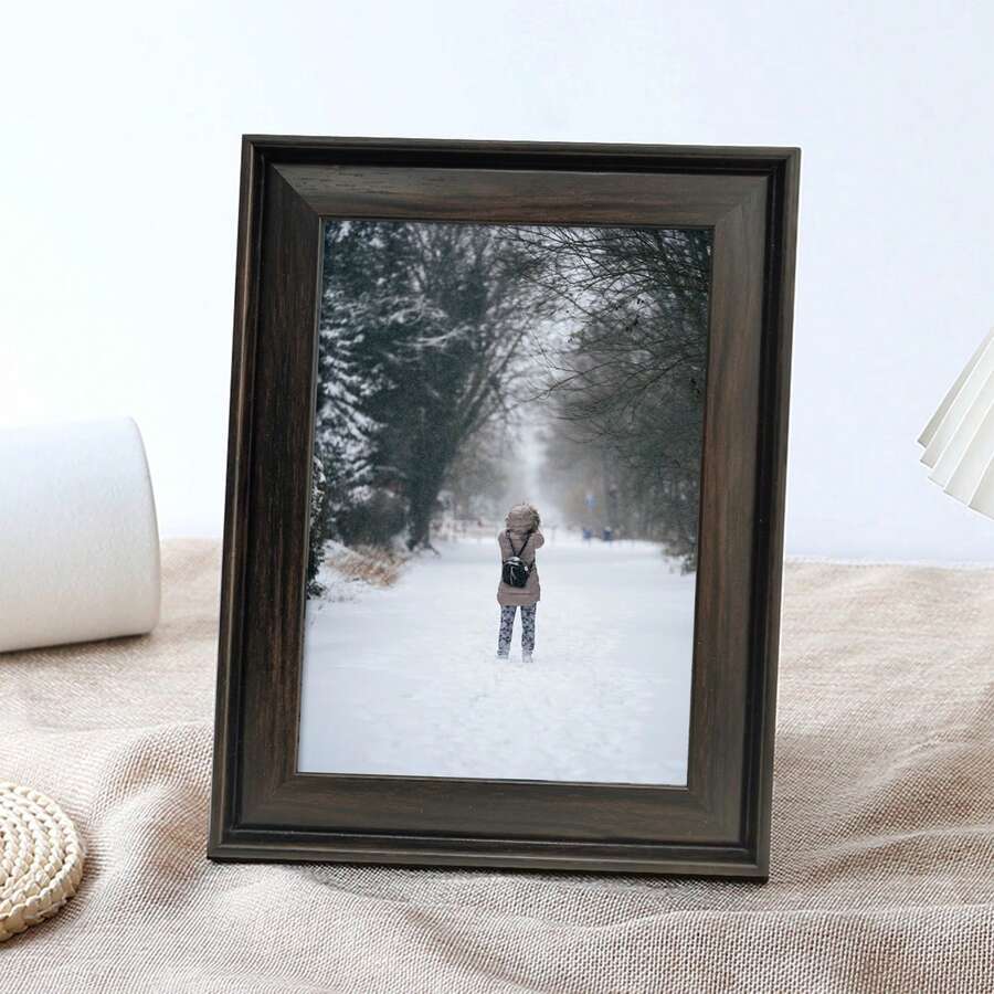 1pc Vintage Minimalist Photo Frame, Deep Walnut Color Frame Body, Wall Decor Or Desktop Display, Lightweight, Can Display Travel, Landscape, Animal, Friends & Family Photos, Suitable For Entryway, Living Room, Hallway, Bedroom