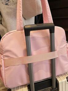 大容量纯色简约尼龙轻便手提行李包，多口袋拉链设计，带干湿分离隔层，适合健身、瑜伽、上学、旅行、度假等场合，可作旅行包、过夜包、耐用旅行收纳包、邮轮必备、度假必备，男女皆宜。