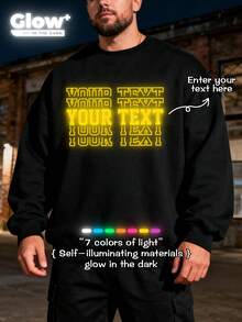 Glow In The Dark ,Customized Personalized Men's Plus Size Glow-In-The-Dark Round-Neck Sweatshirt. Multiple Text Options Available. Simply Upload Your Image To Get It. A Fashionable Endy Choice. - Black - View 6