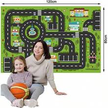 Alfombra de Juego para Coche Porttil para Nios - Alfombra de Carretera para Nios, Sala de Juegos, Tapete Ciudad Carretera, Tapete Didactico Interactivo 80x120 - Verde + 3'11" x 2'7" (Rectangular) - Ver 4
