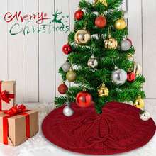 1pc Knitted Christmas Tree Skirt – 18.11 Inch Red Cable Knit Small Xmas Tree Base Cover With Bow Tie , Rustic Holiday Decoration For Mini Christmas Tree, Home, Party, Farmhouse Decor Christmas Decorations Winter Room Decor Christmas Decorations Home Christmas Gifts Christmas Decor - Multicolor - View 4