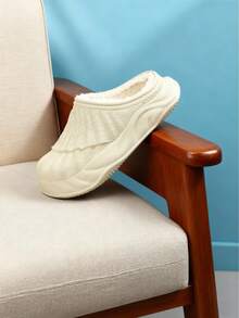 1 Pair Unisex Slip-On Slippers With Thermal Lined, Solid Color & Striped Pattern, Comfortable Indoor Home Slippers, Size 36-45