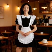 1pc Ruched Maid Style Kitchen Apron, Women's Cooking Apron, Household Cleaning Apron, Cooking Apron, European Style White Apron, Maid Pleated Apron, Daily Half-Body Waitress Apron, Home Living Holiday Decor, Holiday Apron, Kitchen Accessories, Suitable For Kitchen, Bathroom, Home, Outdoor