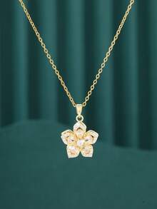 1 Stück elegante, luxuriöse, drehbare Blumen-Zirkonia-Anhänger-Halskette, geeignet für den täglichen Gebrauch, Dates, Feiertage und als Geschenk