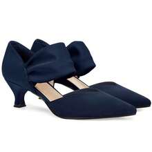 Womens Low Kitten Heel Dress Shoes Pointed Toe  On Ankle Strap Cutout Elegant Party Wedding Pumps - 藏蓝色 - 查看 2