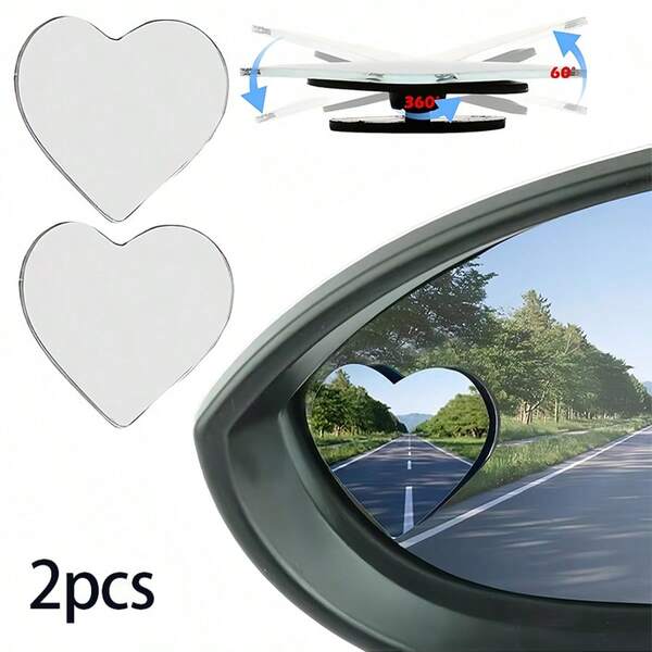 1 par de espejos ciegos con forma de corazón, diseño convexo de ángulo amplio de 360°. Material de acrílico grueso, visión clara. Desempañado, asistencia de estacionamiento muy práctica. Marco de plástico ABS resistente, se adapta a vehículos convencionales, diseño con forma de corazón elegante, mejorando la y la estética de la conducción.