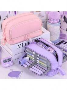 1 geantă de machiaj personalizată, brodată, cu capacitate mare, cu 4 straturi, pentru papetărie, unisex, potrivită pentru diverse ocazii, toate anotimpurile