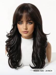 Brown Synthetic Wig With Bangs, Dark Brown Long Wavy Layered Wig, Suitable For Women's Daily Party Cosplay Wig 20 Inch For Everyday, Holiday, Travel Party Role-Play Wear - 棕色 - 查看 5