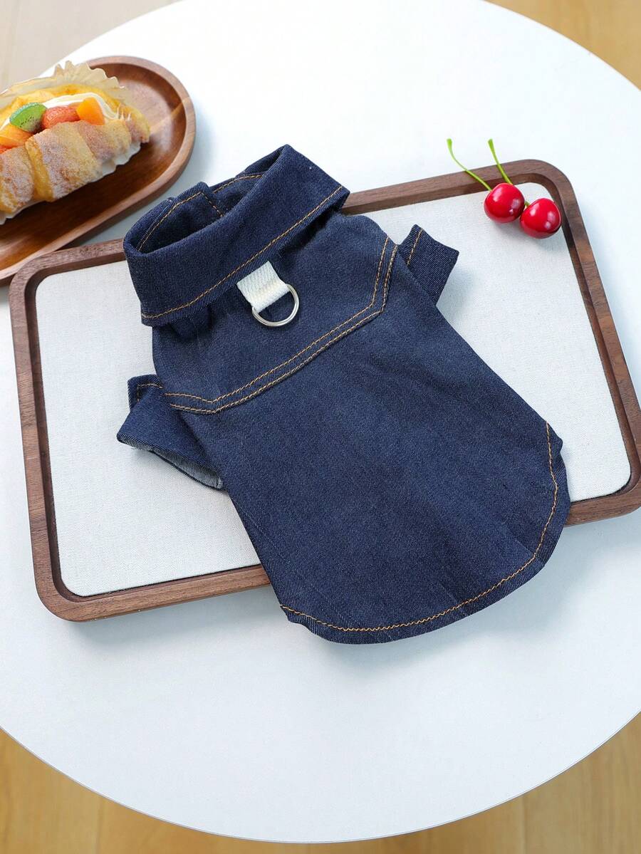 PETCIRCLE 1件宠物衣服，狗狗/猫咪套装，小型犬/幼犬时尚可爱舒适藏蓝色衬衫 - 彩色 - 查看 1