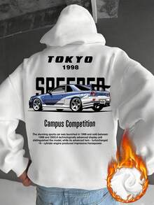 Zrgoth 男士宽松袋鼠口袋连帽衫，汽车爱好者的理想之选，秋冬季 - 白色 - 查看 4