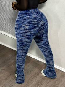 Bộ đồ 2 món Y2K Casual Streetwear gợi cảm áo crop top lưới đen có miếng vá hình ngôi sao và quần ống loe kẻ sọc ombre xanh - Nhiều màu - Xem 8