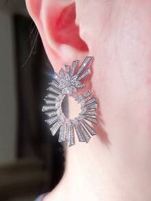 SEQUITO 2 piezas de joyas para las orejas con baño de oro elegante, aretes de gran tamaño con circonita cúbica simétrica, joyería de fiesta y disfraz de diosa