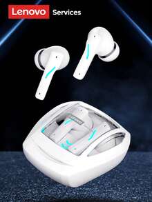 Lenovo 联想 GT100 蓝牙耳机，半入耳式高品质音频，超低延迟游戏模式，长电池寿命，舒适的硅胶耳塞，兼容智能手机和电脑的无线耳机 - 白色 - 查看 1