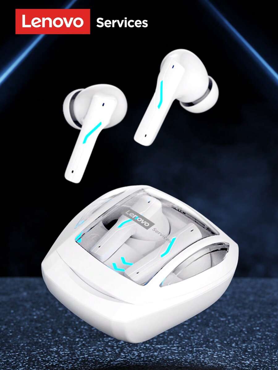 Lenovo 联想 GT100 蓝牙耳机，半入耳式高品质音频，超低延迟游戏模式，长电池寿命，舒适的硅胶耳塞，兼容智能手机和电脑的无线耳机 - 白色 - 查看 1
