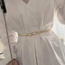 2pcs Of Women's Versatile Fashion Thin Belt Dress Stretch Women's Belt Metallic Gold Women's Belt