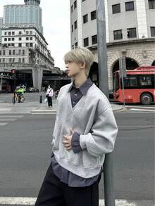 男性用ストライプ2枚組カットソーシャツ-ゆったりとした長袖襟、縦縞のジャケットとシャツを組み合わせ、冬の保温コートを洗濯でき、レジャーやビジネスカジュアルに適している（秋冬） - ブラック - チェックする 6