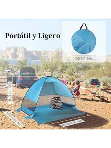 BS-26 Carpa de Playa, Refugio de Sol de Playa Up Carpa de Sombra de Playa, Refugio de Sol Cabaña 2-3 Personas Protección - azul claro - Ver 12