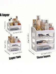 3/2/1层化妆收纳盒，多功能透明抽屉式收纳盒，大容量化妆品展示柜，适用于化妆品，浴室洗漱用品，办公用品收纳，浴室梳妆台，节日礼物，秋冬必备，适合老师，朋友，同学 - 白色 - 查看 11