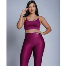 Premium Suplex Fitness Set With Pants And Non-Transparent Cup Top, Fitness Gym Clothing Kit, High Compression Leggings - 全紫色 - 查看 1