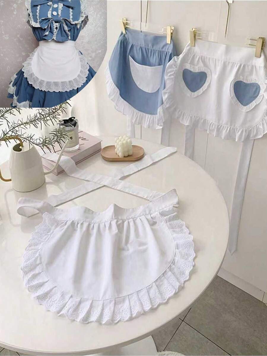 1 Piece Of Japanese-Style Maid Apron With Lace Ruffles, A Cute Kawaii Heart-Shaped Maid Outfit, Perfect For Cosplay Lolita Party Wear, Featuring A Fitted Faux Leather Girdle, And A Super Cute Maid Outfit Set! - Multicolor - View 1