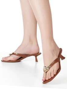 Women's Clog Sandal Mule Toe Strap Mid Heel Metallic Detail Comfortable Casual Elegant GiGiL - 駝色 - 查看 2