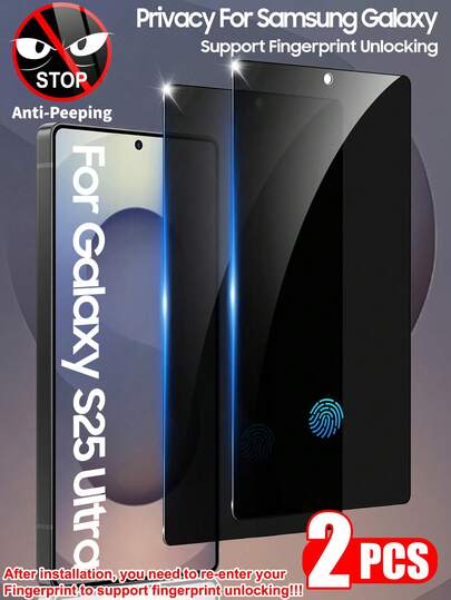ZYONS 2pcs Privacy Screen Protector For Samsung Galaxy S Series, Supports 0.2s Fingerprint Unlock, Compatible With Samsung Galaxy S25 Ultra/S25+/S25/S24 Ultra/24 Plus/24/23/22/21, 25° Anti-Peeping Tempered Glass, Full Coverage, Anti-Fingerprint, Anti-Drop, Anti-Scratch, Bubble-Free, Great Gift For Birthday, Family, Friends, Phone Screen Protector, Phone Accessories