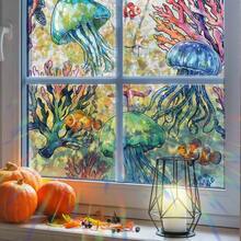 Adhesivos para Ventanas, Estilo Ocenico Decorativa Pelcula de Privacidad 3D Hologrfica Colorida Fcil de Aplicar Reutilizable para Decoracin del Hogar la Habitacin y la Oficina - colorido - Ver 8